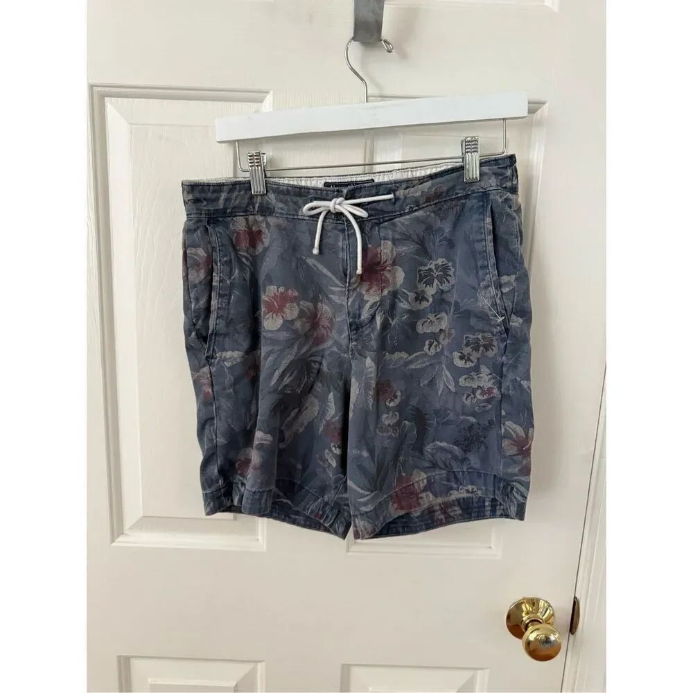 Abercrombie & Fitch Blue w/ Plumeria Print Tie Waist Bermuda Shorts sz S